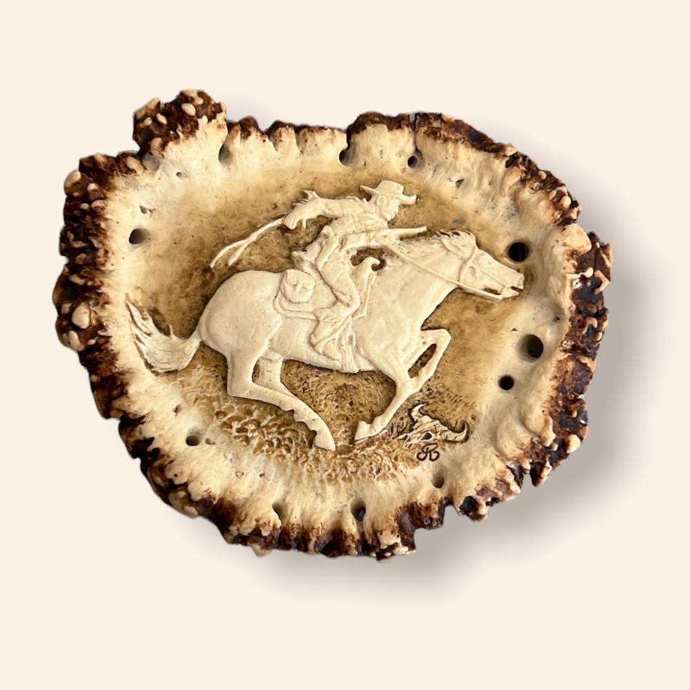 Signed John Rasmussen real Elk carved belt buckle